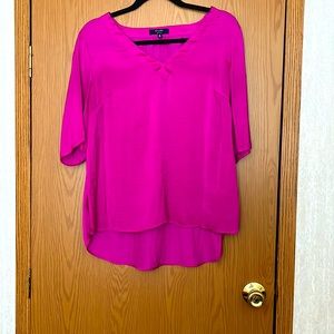 Bright pink high low silky shirt